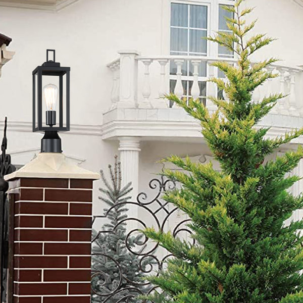 Latitude Run® Topawa 1light Matte Black Outdoor Post Light Kits Head with Clear Glass Shade